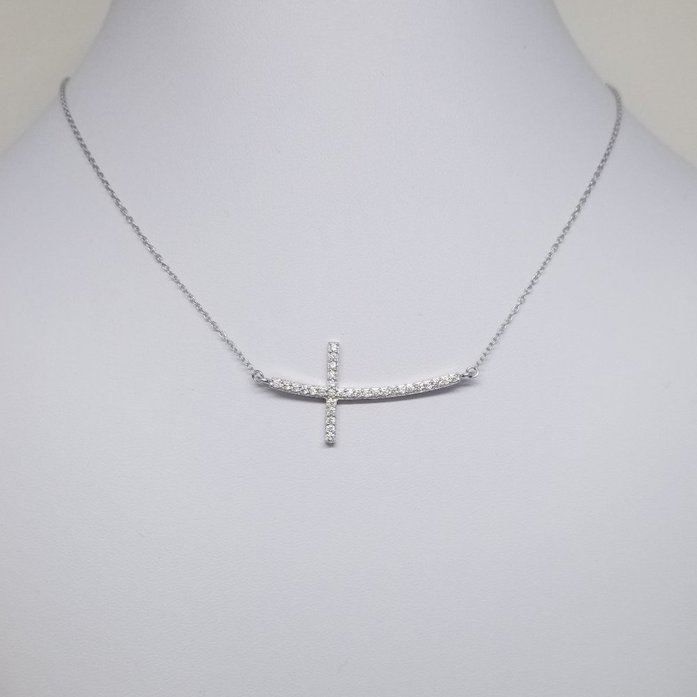 Sterling SIlver CZ Cross Shape Charm Neckl…